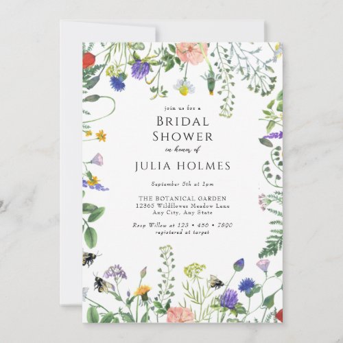 Wildflower Greenery  Bees Floral  Bridal Shower Invitation