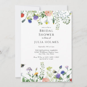 Wildflower Greenery Bees Floral Bridal Shower Invitation