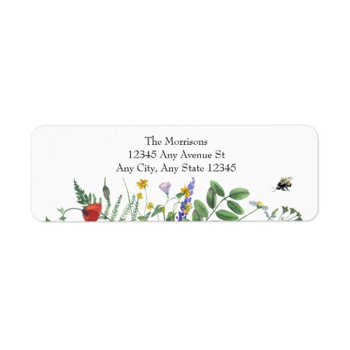 Wildflower Greenery  Bees Floral Return Address Label