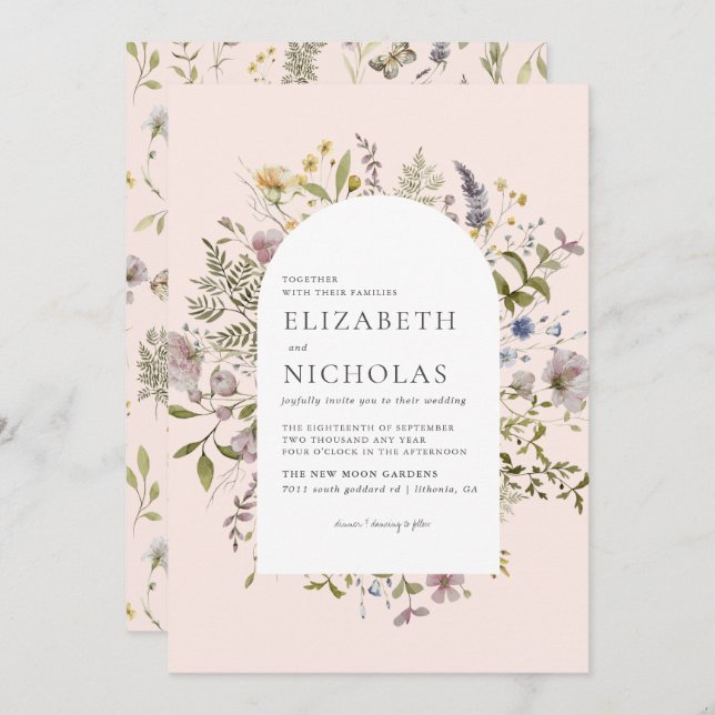 Wildflower Greenery Botanical Wedding Invitation (Front/Back)
