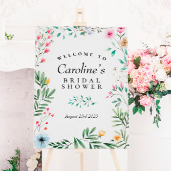 Wildflower Greenery Bridal Shower Welcome Sign by BohemianWoods at Zazzle
