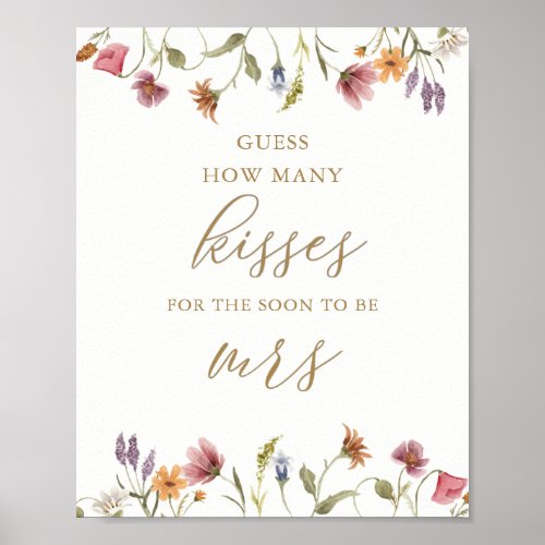 Wildflower Guess How Many Kisses Bridal Game Sign