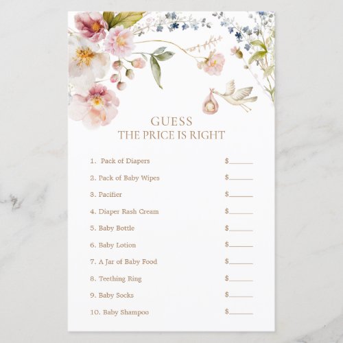 Wildflower Guess the Price Baby Shower Game