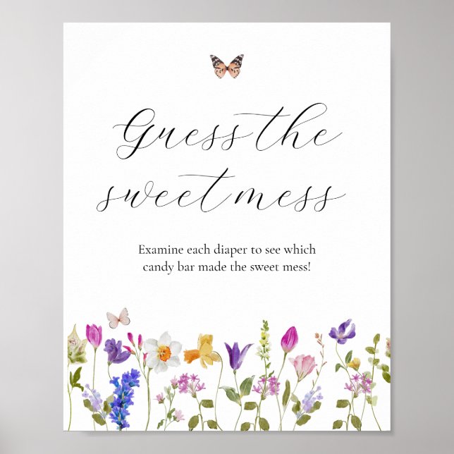 Wildflower Guess the Sweet Mess Baby Shower Sign (Front)
