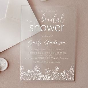 Wildflower Hand Drawn Bridal Shower Elegant Acrylic Invitations