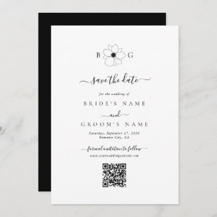 Wildflower Hand-Drawn Monogram Wedding QR Code Save The Date