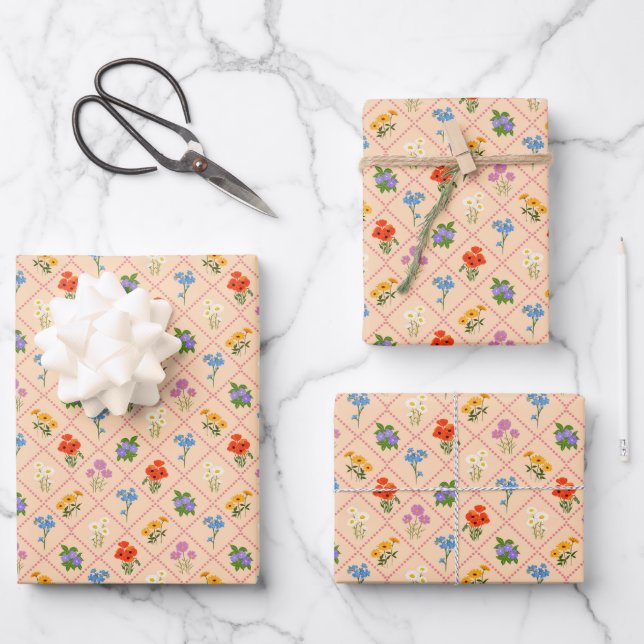 Wildflower Harlequin Garden Wrapping Paper Sheets (Front)