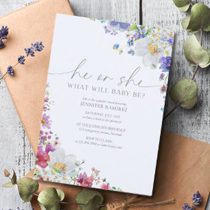 Wildflower He or She Elegant Gender Reveal Invitation
