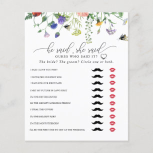 Wildflower He Said She Said Bridal Shower Game