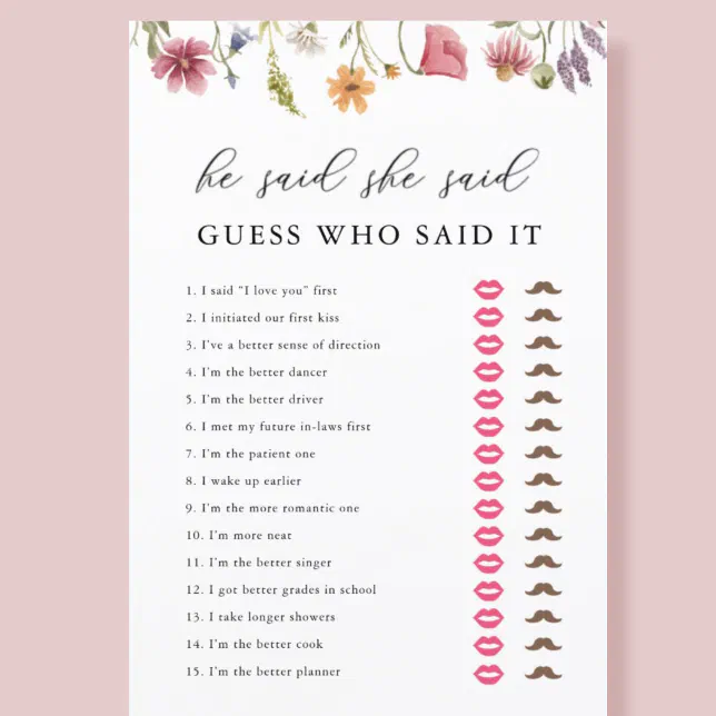 Wildflower He Said She Said Bridal Shower Game | Zazzle