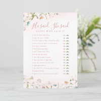 Wildflower He said She said bridal shower game
