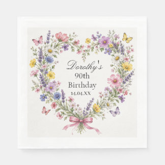 Wildflower heart Botanical 90th birthday Napkins