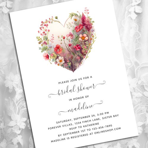 Wildflower Heart Bridal Shower Invitation