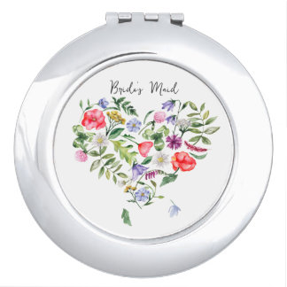 Wildflower Heart Bride's Maid Compact Mirror