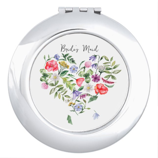 Wildflower Heart Bride's Maid  Compact Mirror (Front)