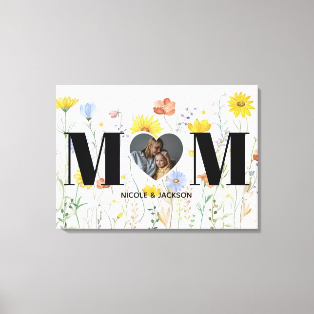 Wildflower Heart Photo Name Mother's Day Canvas Print (Front)