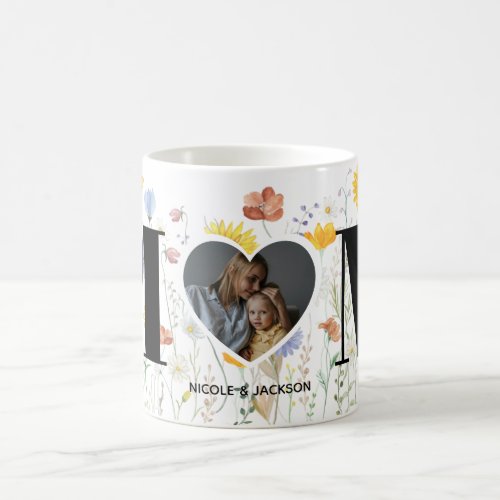 Wildflower Heart Photo Name Mothers Day Coffee Mug