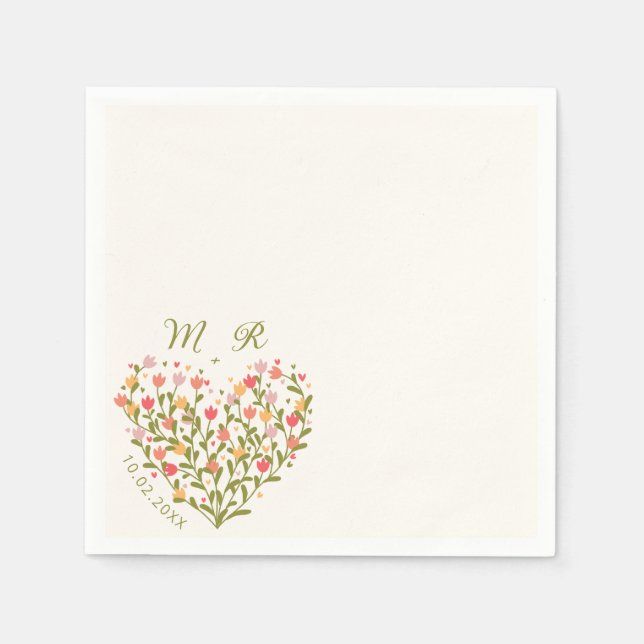 Wildflower heart Wedding  Napkins (Front)