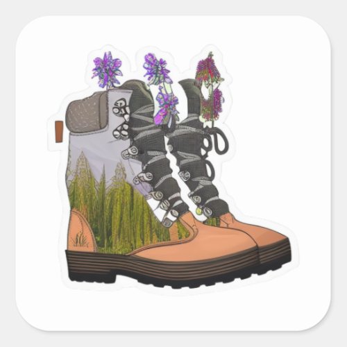 Wildflower Hiking Boot Dare to Explore Square Sticker