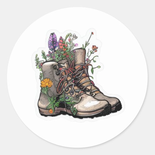 Wildflower Hiking Boot Experience Unbridled Freed Classic Round Sticker