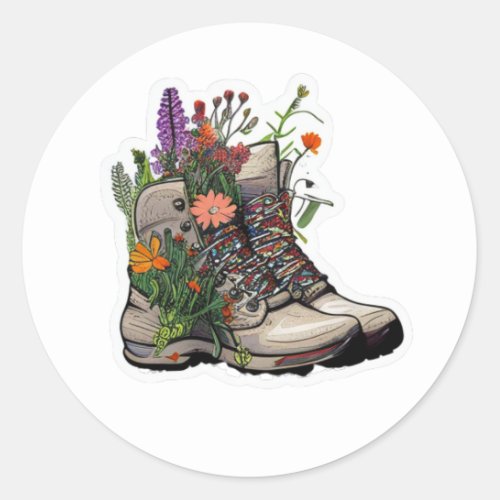 Wildflower Hiking Boot Explore Nature with Freedo Classic Round Sticker