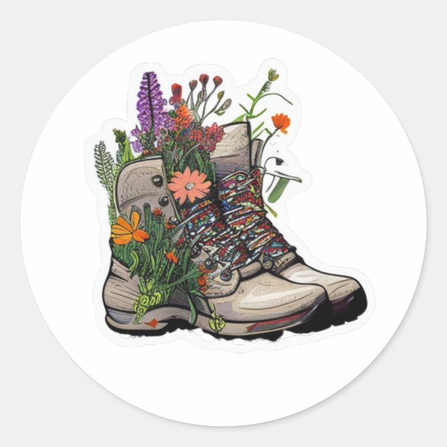 Wildflower Hiking Boot: Explore Nature with Freedo Classic Round Sticker (Front)