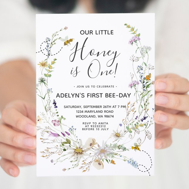Wildflower Honey Bee 1st Birthday Invitation (Creator Uploaded)