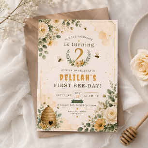 Wildflower Honey Bee 2nd Birthday Floral Garden Invitation