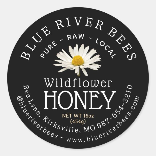 Wildflower Honey Black Daisy Custom Product Label (Front)
