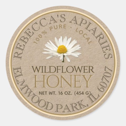 Wildflower Honey Kraft Daisy Custom Product Label