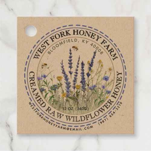 Wildflower Honey Label Bees Dashed Border Kraft