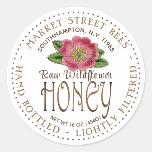 Wildflower Honey Label Wild Pink Rose Flower