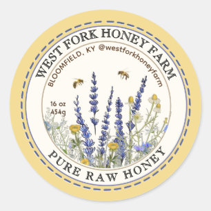 Wildflower Honey Label with Bees Dashed Border