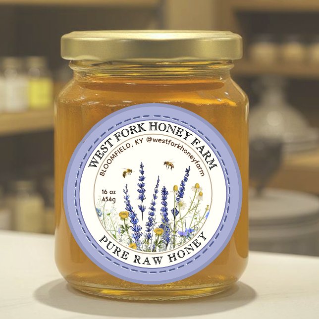 Wildflower Honey Label with Bees Dashed Border (Creator Uploaded)