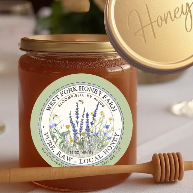 Wildflower Honey Label with Bees Dashed Border (Creator Uploaded)
