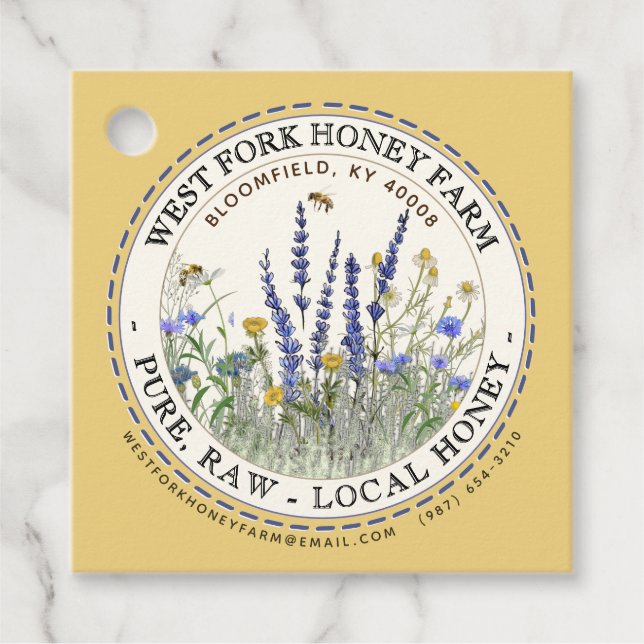 Wildflower Honey Label with Bees Dashed Border (Front)