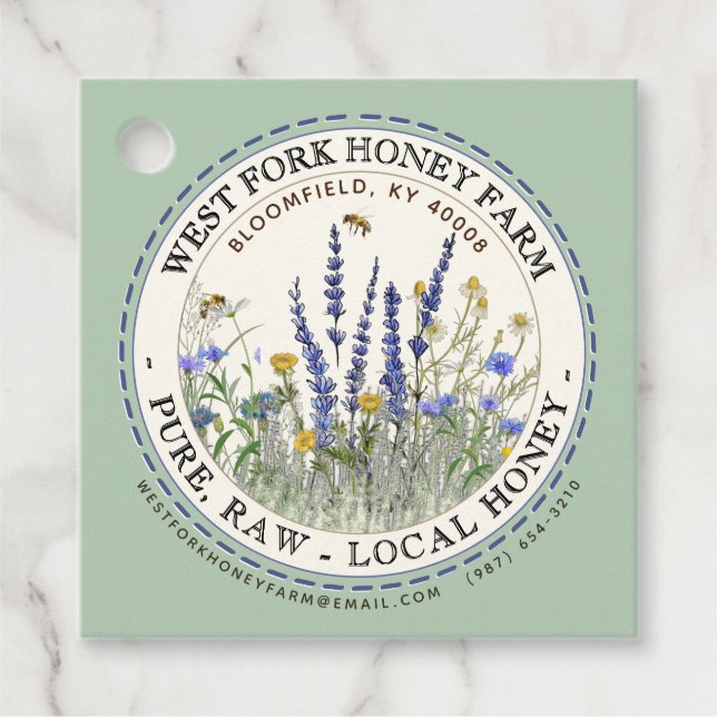 Wildflower Honey Label with Bees Dashed Border (Front)