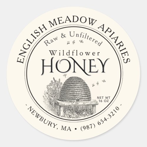 WILDFLOWER Honey Label with vintage skep