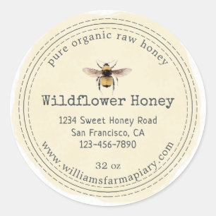 Wildflower Honey Vintage Bee Jar Classic Round Sticker