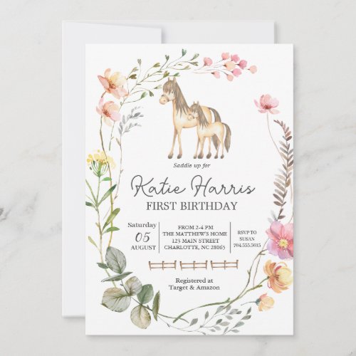Wildflower Horse Birthday Invitation