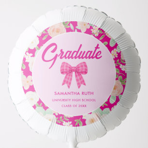 Wildflower Hot Pink Gingham Bow Graduation Party Balloon
