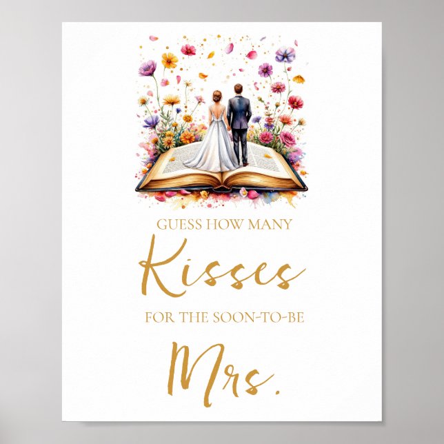 Wildflower How Many Kisses Bridal Shower Game Sign (Front)