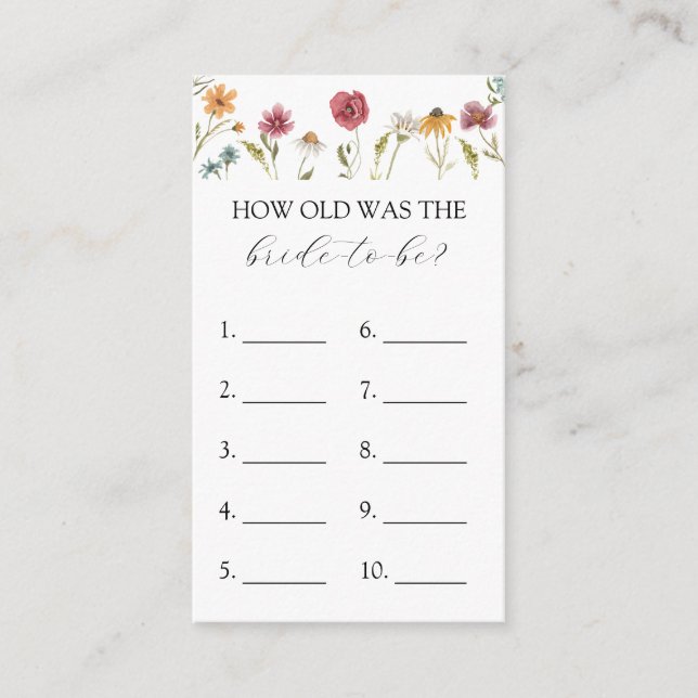 Wildflower How Old is the Bride to Be game card (Front)