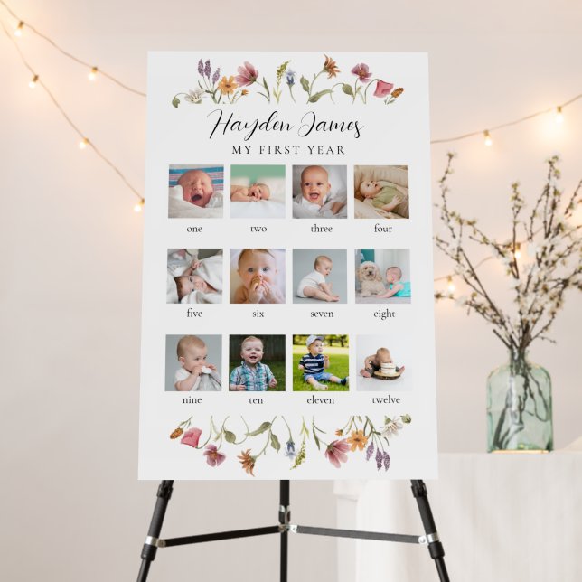Wildflower in Bloom First Year Birthday Photo  Foam Board (In Situ (Stand))