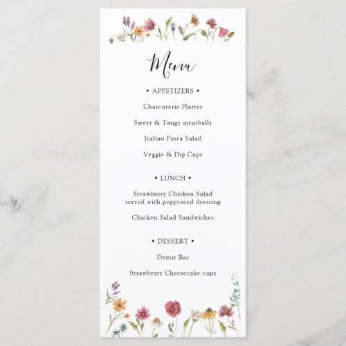 Wildflower in Bloom Menu