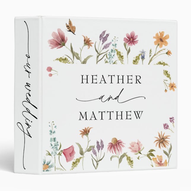 Wildflower in Bloom Our Wedding Album 3 Ring Binder (Front/Spine)