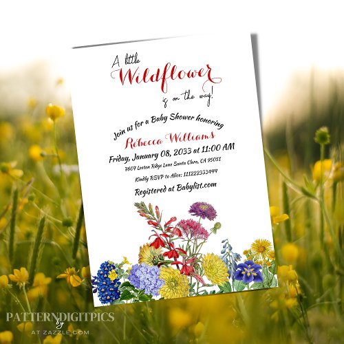 Wildflower in Bloom Watercolor Floral Baby Shower Invitation