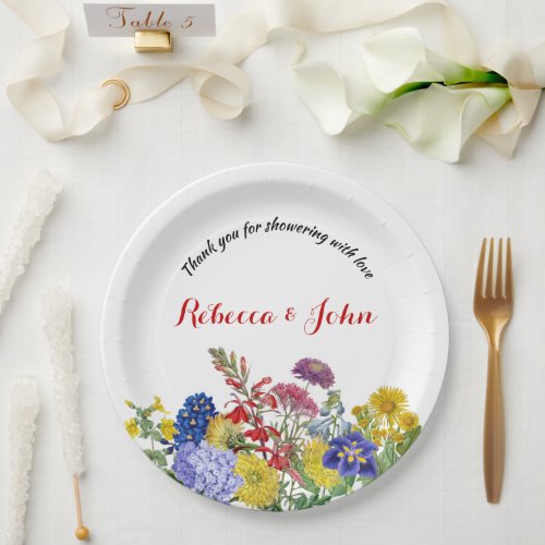 Wildflower in Bloom Watercolor Floral Baby Shower Paper Plates