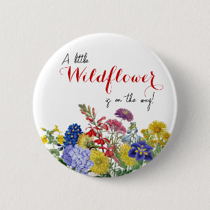 Wildflower in Bloom Whimsical Floral Baby Shower Button