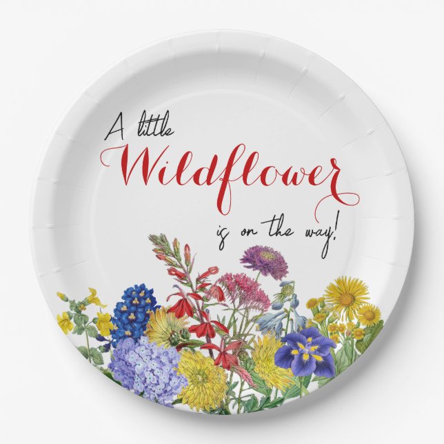 Wildflower in Bloom Whimsical Floral Baby Shower Paper Plates (Front)